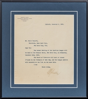 1920 Ban Johnson Signed Typed Letter To Yankees President Jacob Ruppert in Framed Display (JSA)